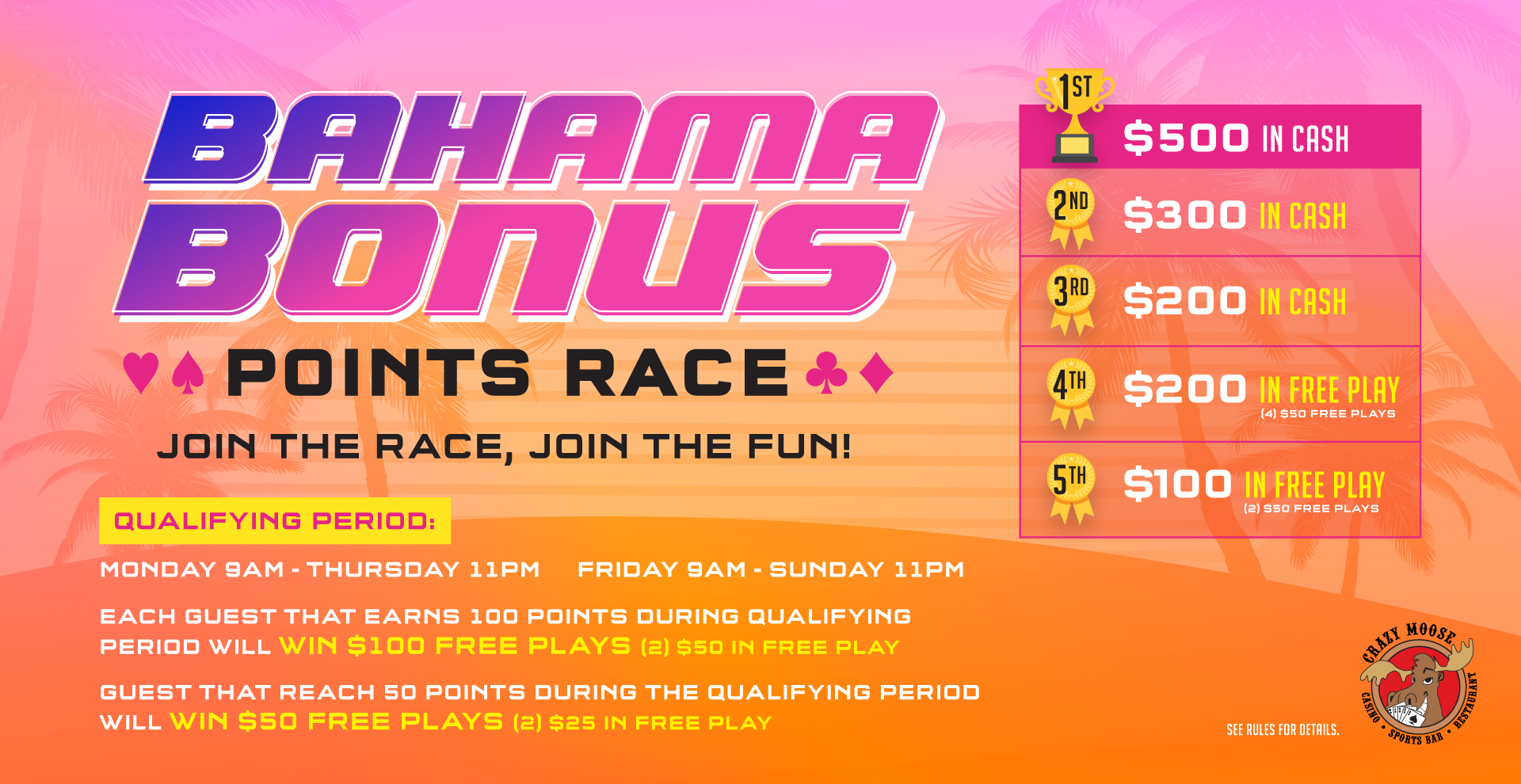 Crazy Moose Casino Pasco | Bahama Bonus Points Race