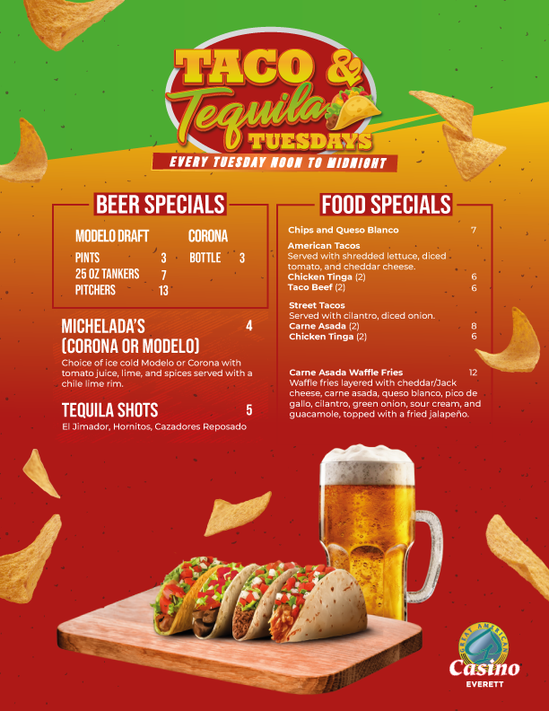 Great American Casino Everett | Tacos and Tequila Menu